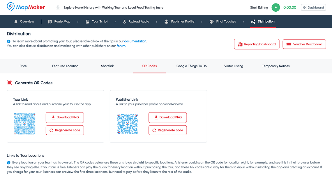 QR codes in the Distribution tab