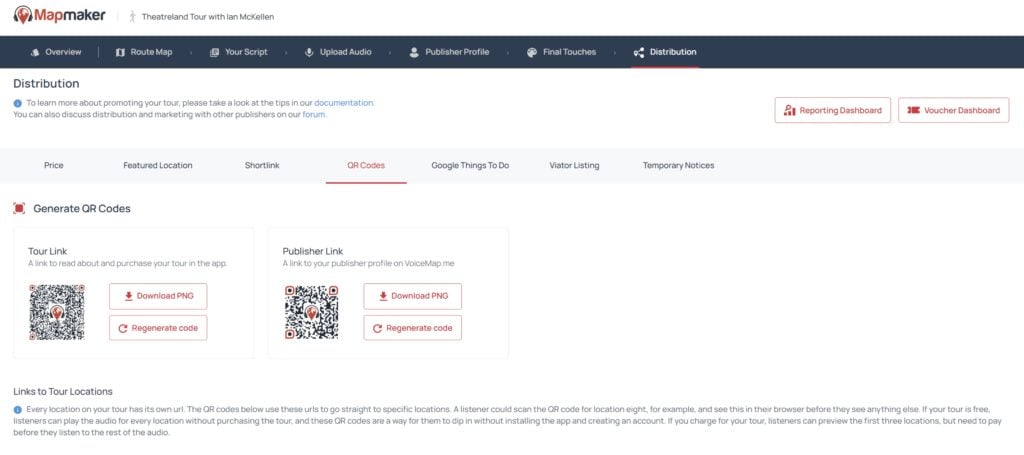 QR codes in the Distribution tab