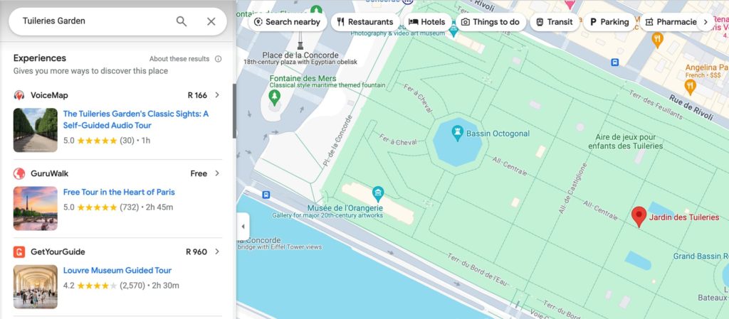 Google Maps result with VoiceMap tour